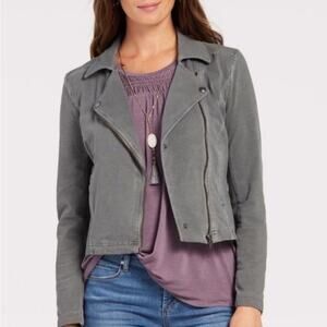 ANTHROPOLOGIE MARAKECH gray cotton cropped moto biker jacket S